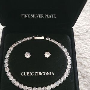 Cubic Zirconia Fine Silver Plate Jewelry Set